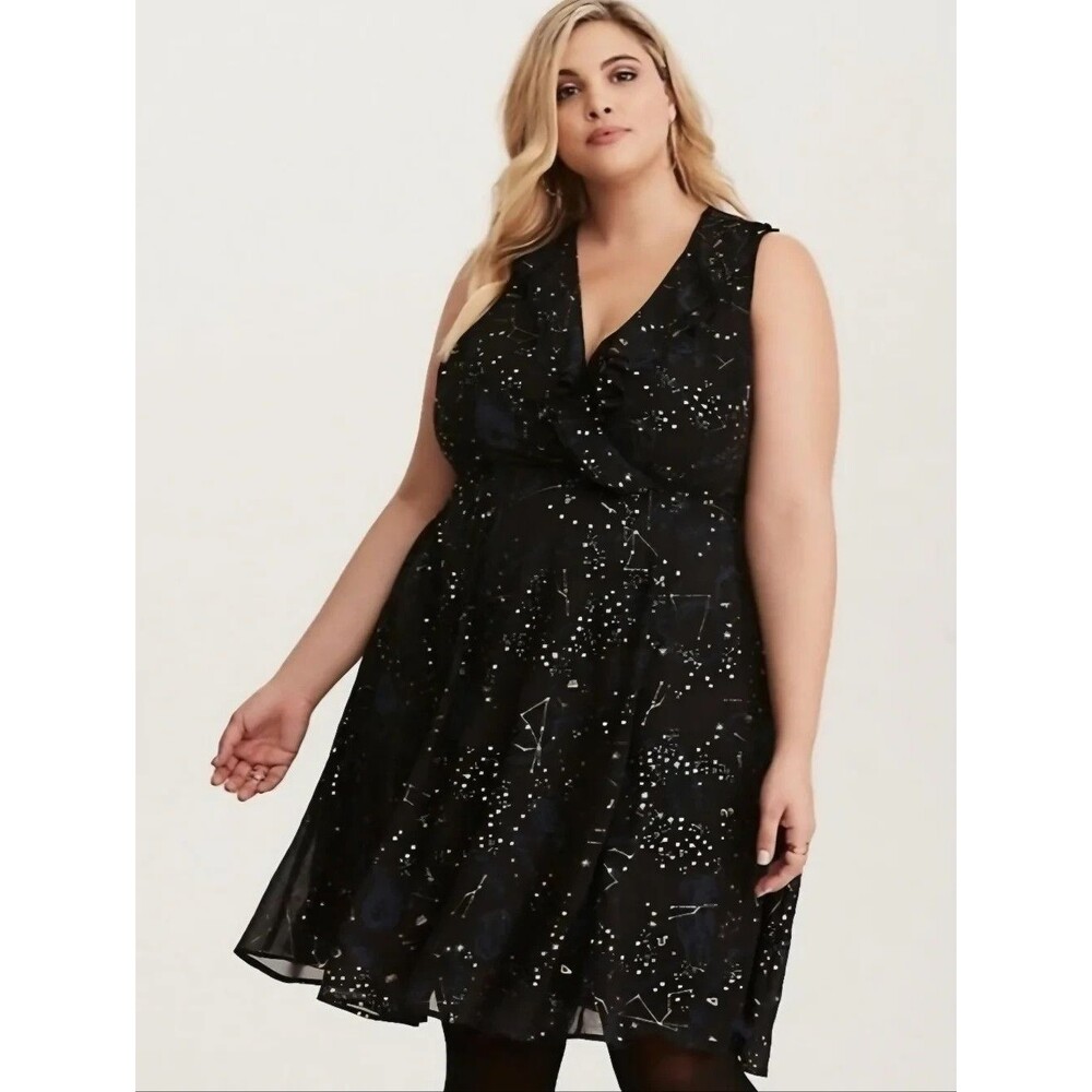 Torrid Zodiac Dress Size 16 Astral Constellations Sheer Lined Sleeveless Lace up